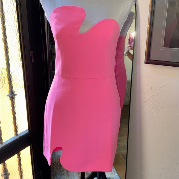 knee length dresses for ladies Strapless Mini Puzzle Dress in Hot Pink | L main image 0